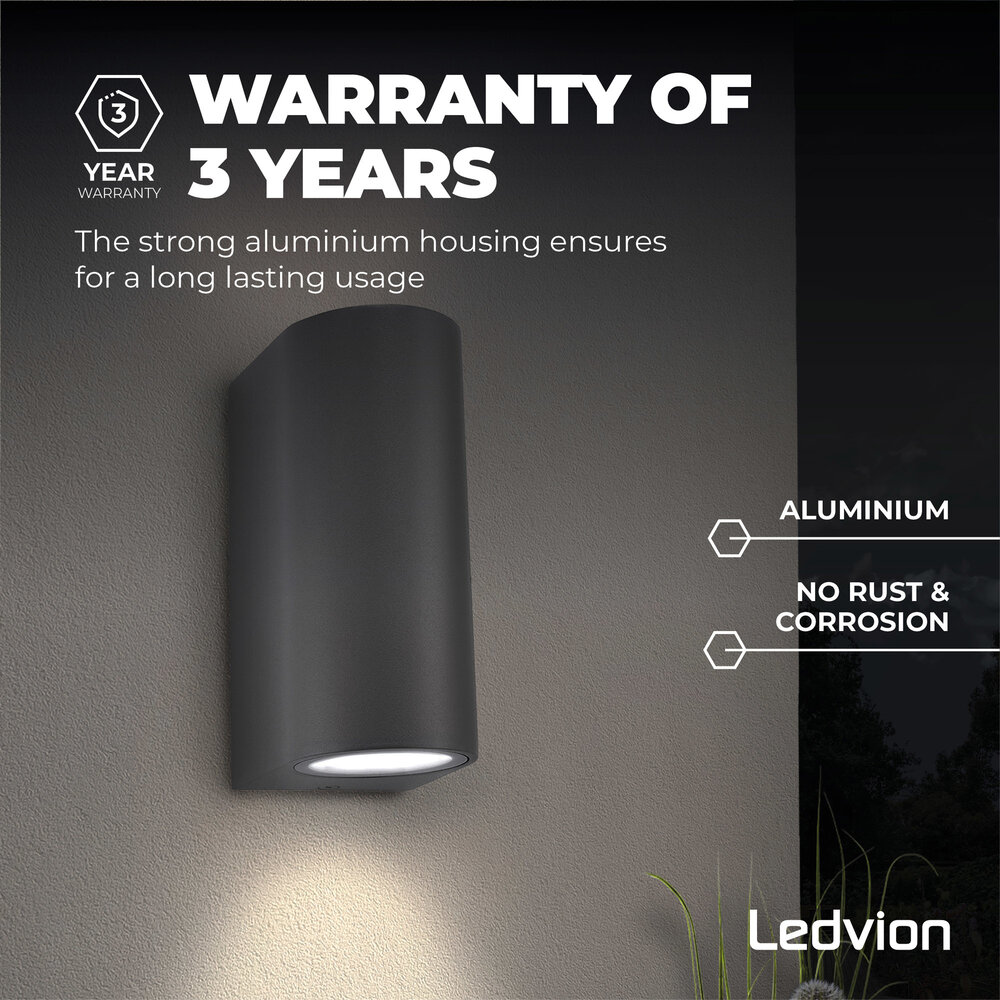 Ledvion Wandlamp Buiten - Rond Antraciet - 2 Zijdig