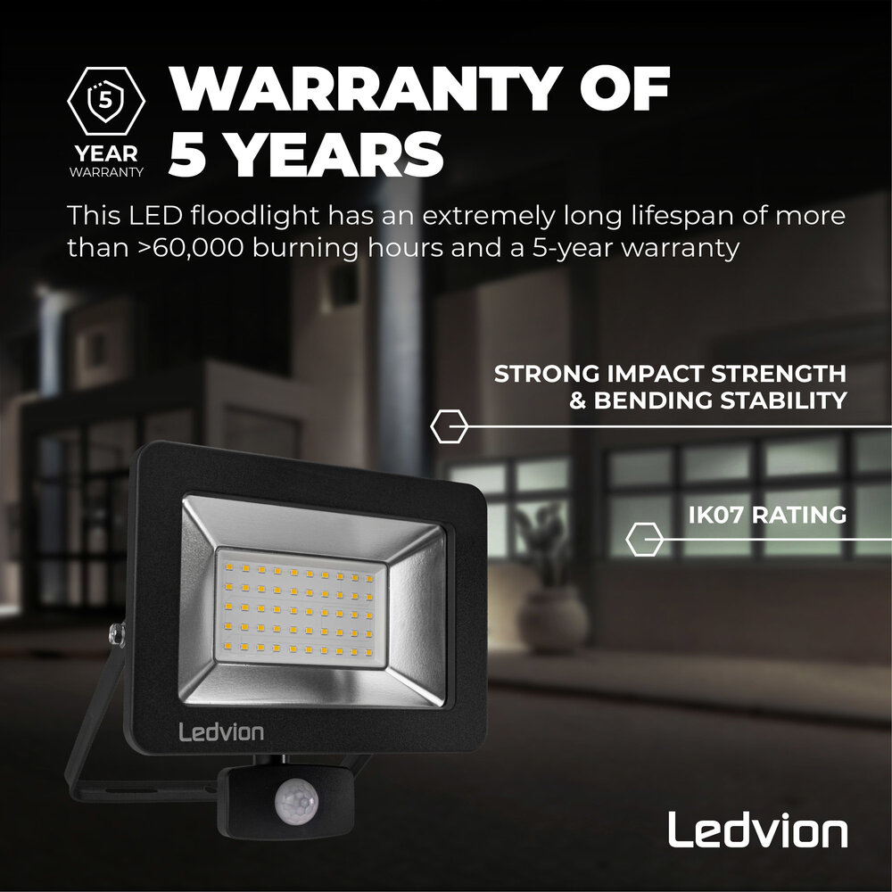 Ledvion LED Breedstraler met Sensor 50W - Osram LED Chips - 6500K - Quick Connector - 5 Jaar garantie