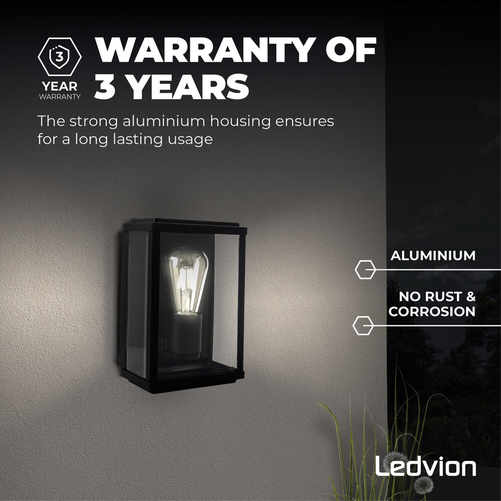 Ledvion Wandlamp Industrieel Buiten Lyra - Zwart - E27 - Glas