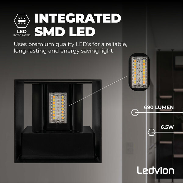 Ledvion Smart LED Wandlamp - RGB + CCT - Dimbaar - IP54 - 6,5W - Up & Down - Zwart - Geschikt voor Binnen & Buiten