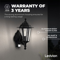 Ledvion Buitenlamp met Sensor - Zwart Klassiek - E27 Fitting  - IP44