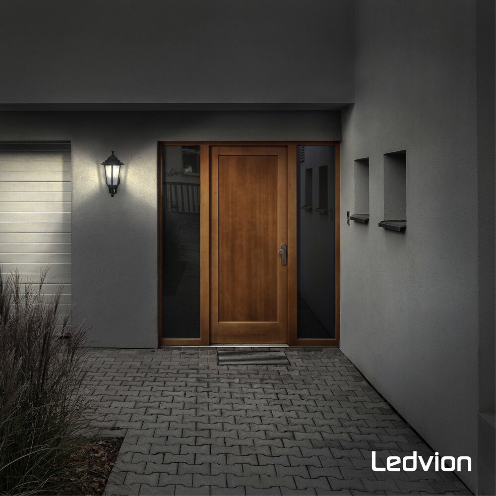 Ledvion Buitenlamp met Sensor - Zwart Klassiek - E27 Fitting  - IP44