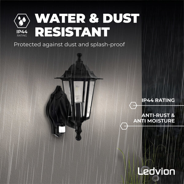 Ledvion Buitenlamp met Sensor - Zwart Klassiek - E27 Fitting  - IP44