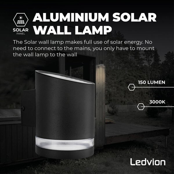 Ledvion Solar Wandlamp  Elara - 3000K - IP44 - Zwart