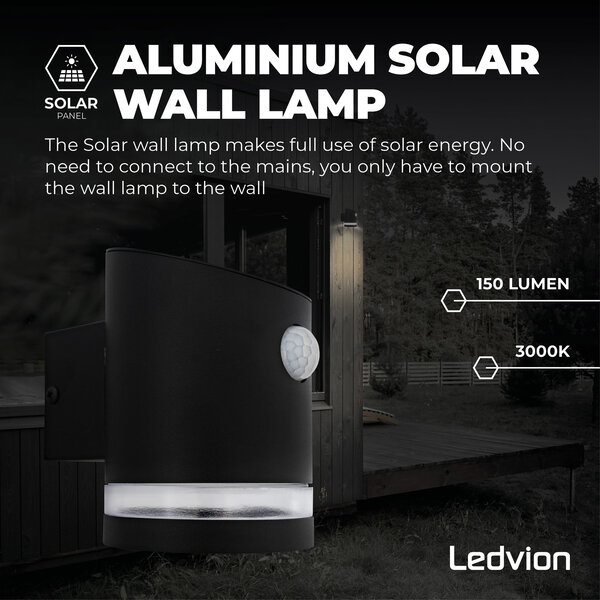 Ledvion Solar Wandlamp Met Sensor Elara - 3000K - 150 Lumen - Zwart