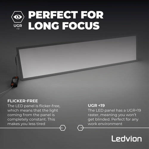 Ledvion Samsung LED Paneel 30x120 - 36W - 125 lm/W - UGR <19 - 4000K - 5 Jaar Garantie