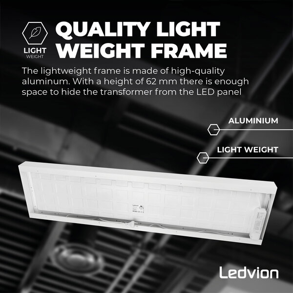 Ledvion LED Paneel Opbouw - 30x120 - Aluminium - Wit