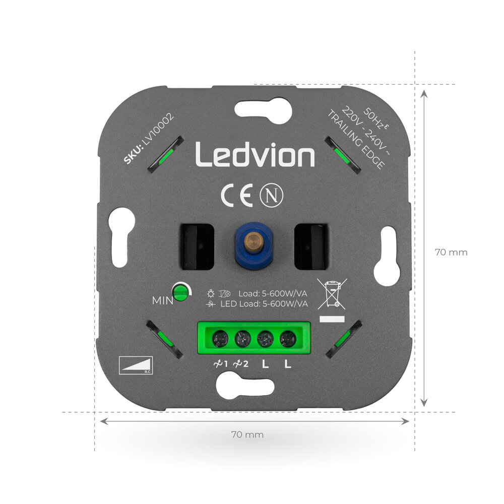 Ledvion LED Dimmer 5-600 Watt 220-240V - Fase Afsnijding - Universeel - Compleet