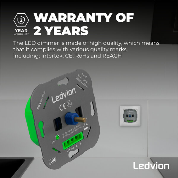 Ledvion LED Dimmer 5-600 Watt 220-240V - Fase Afsnijding - Universeel - Compleet