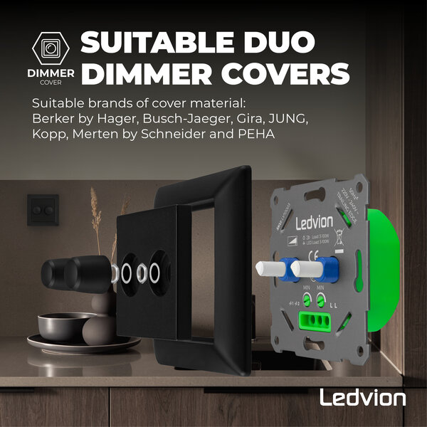 Ledvion LED Duo Dimmer 2x 3-100 Watt - 220-240V - Fase Afsnijding - Universeel - Compleet