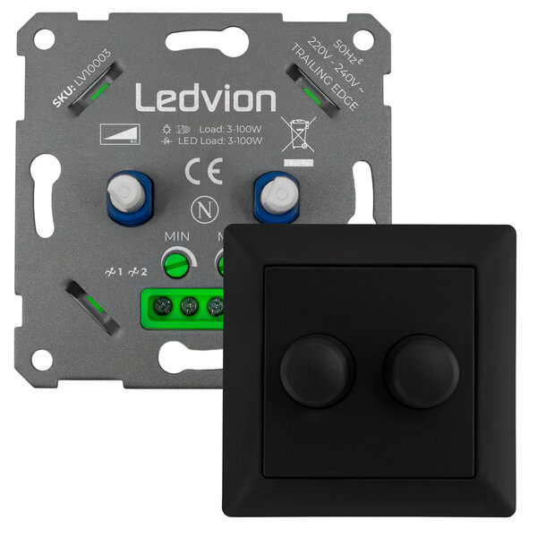 Ledvion LED Duo Dimmer 2x 3-100 Watt - 220-240V - Fase Afsnijding - Universeel - Compleet