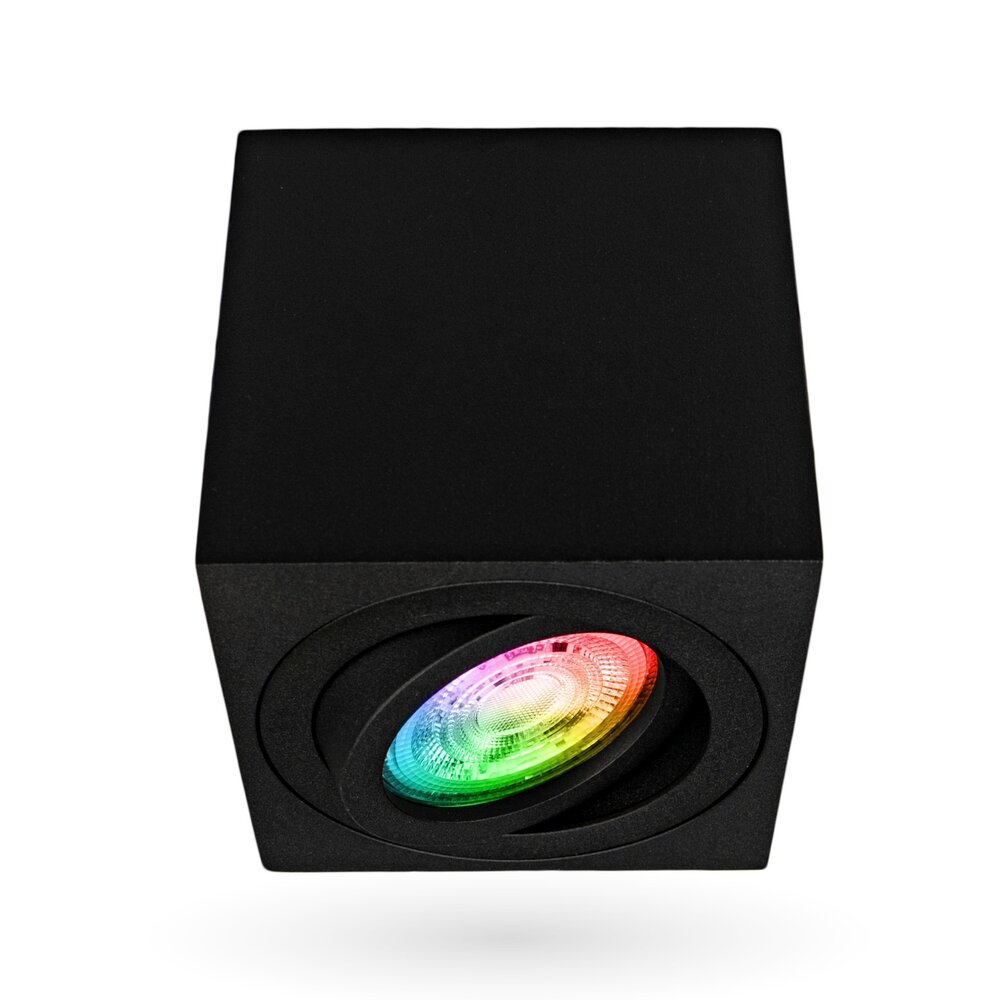 Lightexpert Smart LED Opbouwspot - Vierkant - Zwart  - 4,9W - RGB+CCT - Kantelbaar