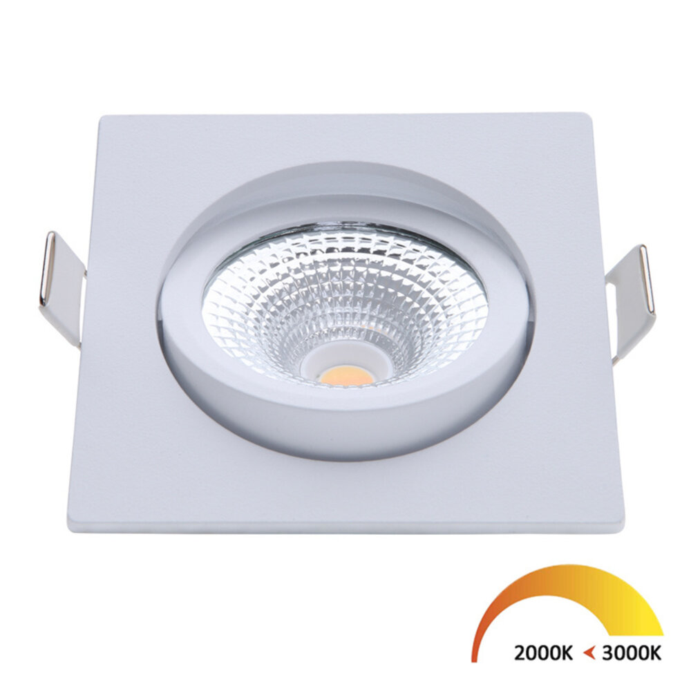 EcoDim LED Inbouwspots Wit - 5W – IP54 – 2000K-3000K - Kantelbaar - Vierkant