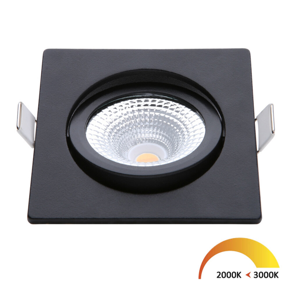 EcoDim LED Inbouwspots Zwart - 5W – IP54 – 2000K-3000K - Kantelbaar - Vierkant