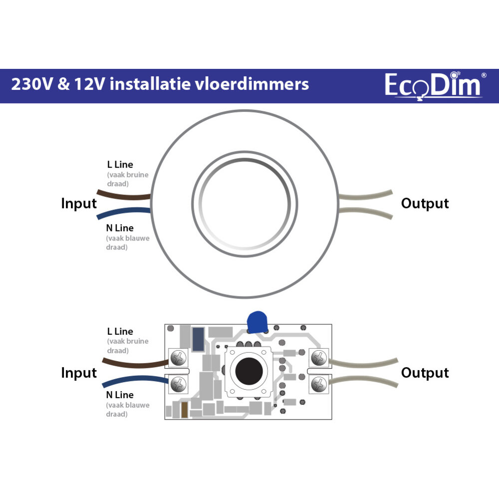 EcoDim LED Vloerdimmer Wit 0-50 Watt 220-240V - Fase Afsnijding