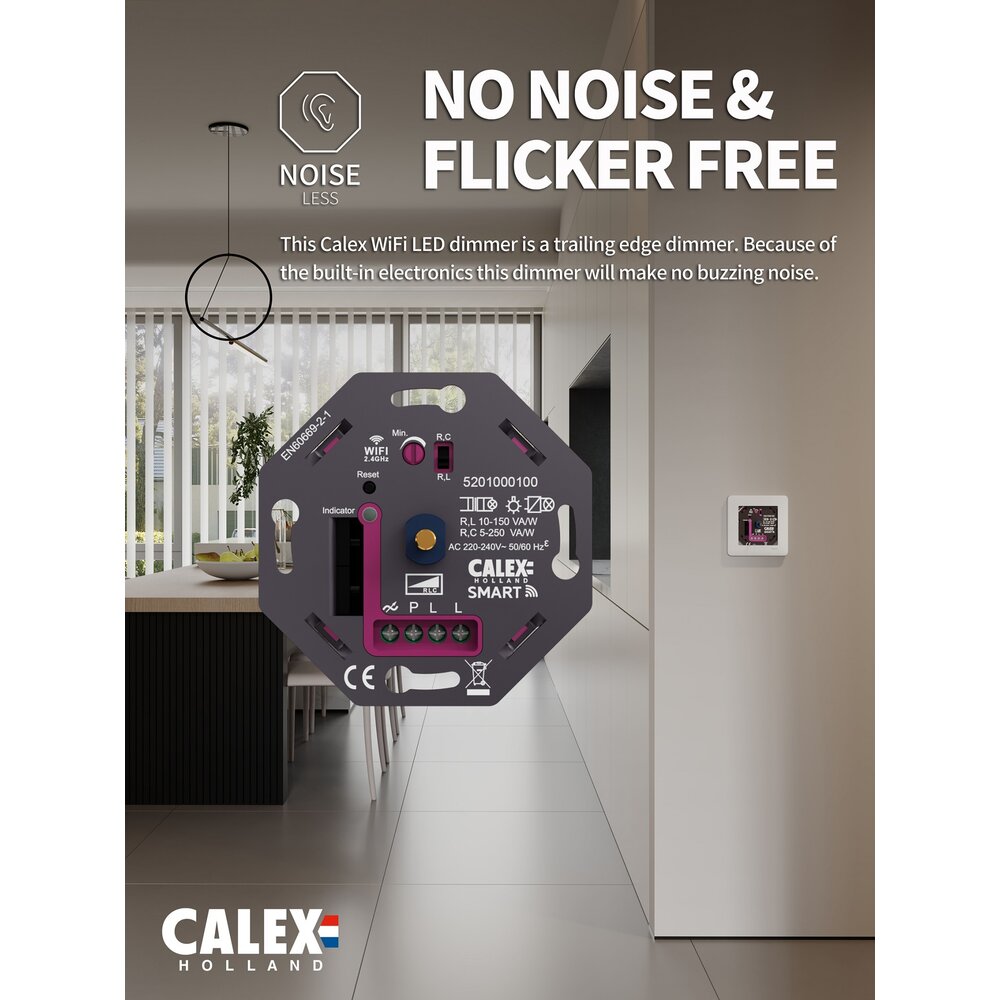 Calex Smart WIFI LED Dimmer 5-250W LED 230V - Fase Aan/Afsnijding - Universeel