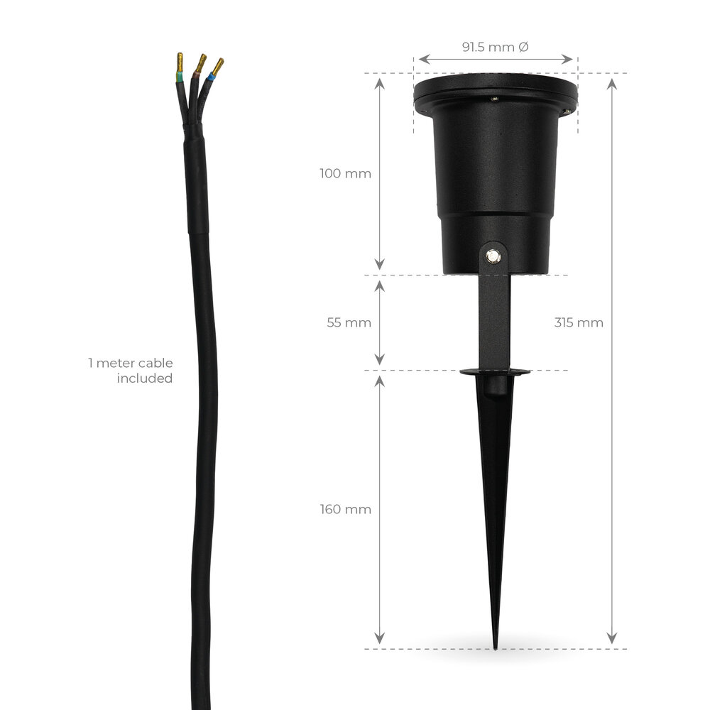 Ledvion Set van 9 LED prikspots - IP65 - Aluminium - GU10 Fitting - 1M Kabel