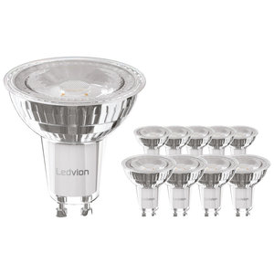 Ledvion 10x GU10 LED Spots - 4.5W - 2700K - 345 Lumen - Full Glass - Voordeelpak 10x GU10 LED Spots - 4.5W - 2700K - 345 Lumen - Full Glass - Voordeelpak