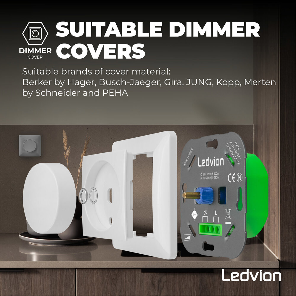 Ledvion LED Dimmer - Wisselschakeling >2 dimmers, 1 lichtpunt - 5-250W- Fase Afsnijding - Universeel