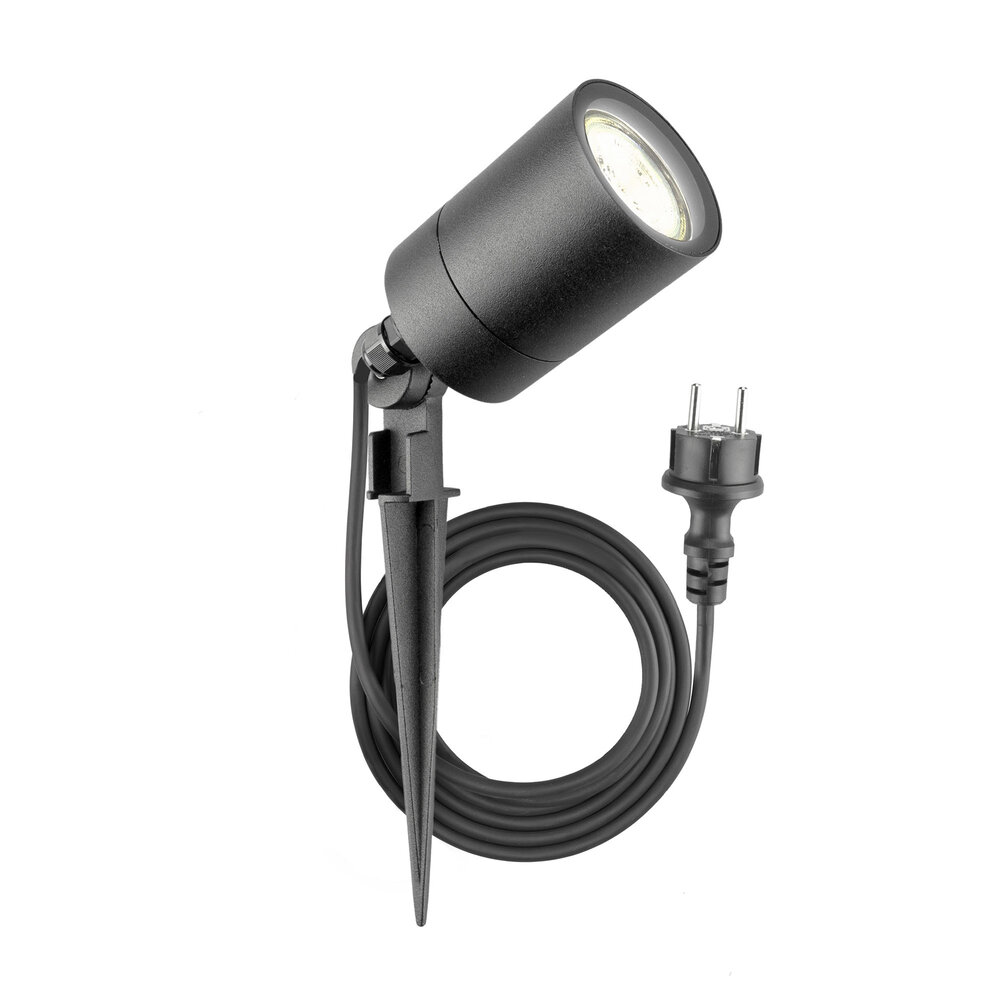 Ledvion IP65 - LED Prikspot - GU10 Fitting - 2 Meter Kabel met Stekker - Antraciet