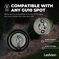 Ledvion IP65 - LED Prikspot - Aluminium  - 1 Meter Kabel - GU10 Fitting - Zwart