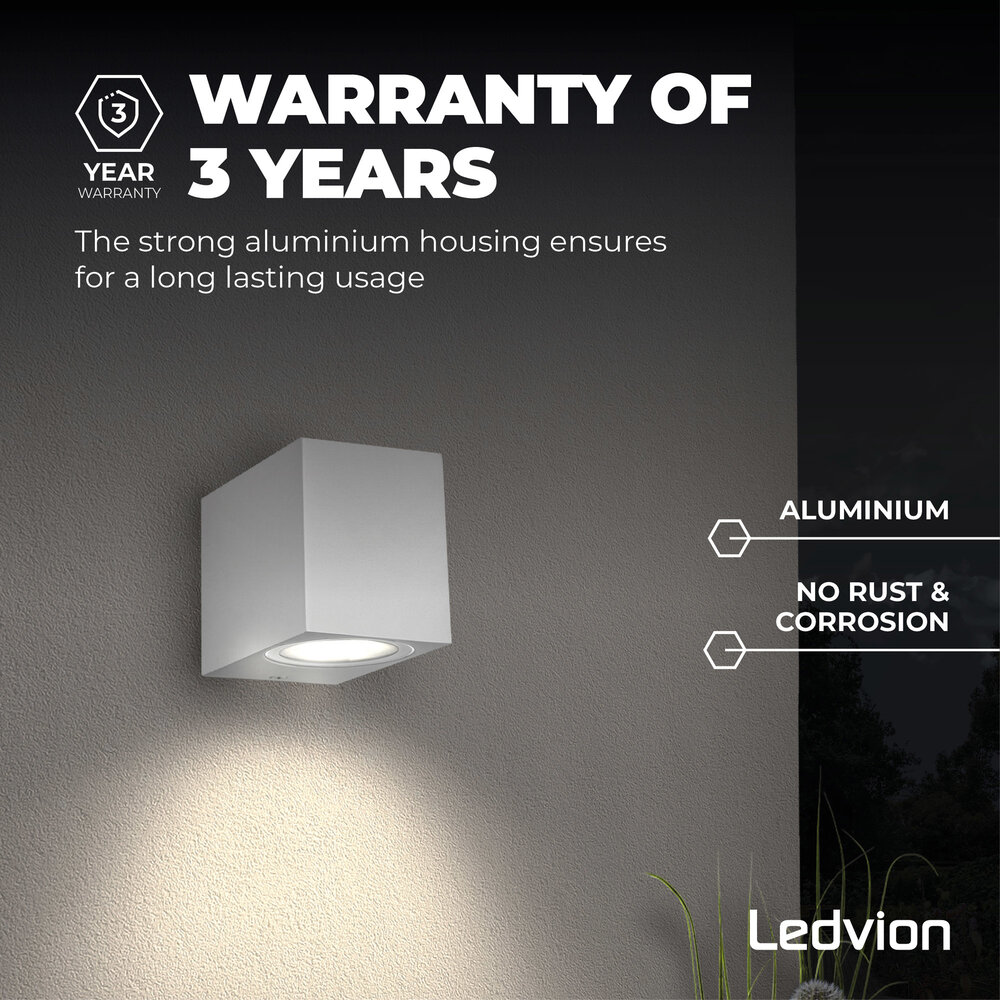 Ledvion Wandlamp Buiten San Diego - IP54 - GU10 Fitting - Wit - Geschikt voor Binnen & Buiten