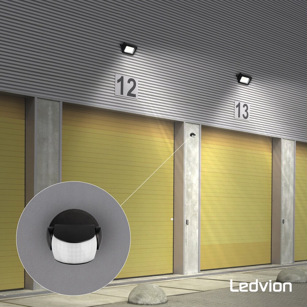 Ledvion Zwarte Opbouw Bewegingssensor 180° Met Schemerschakelaar 12M Bereik Max. 600W IP65