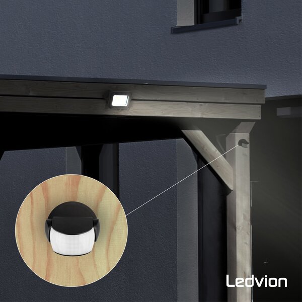 Ledvion Zwarte Opbouw Bewegingssensor 180° Met Schemerschakelaar 12M Bereik Max. 600W IP65