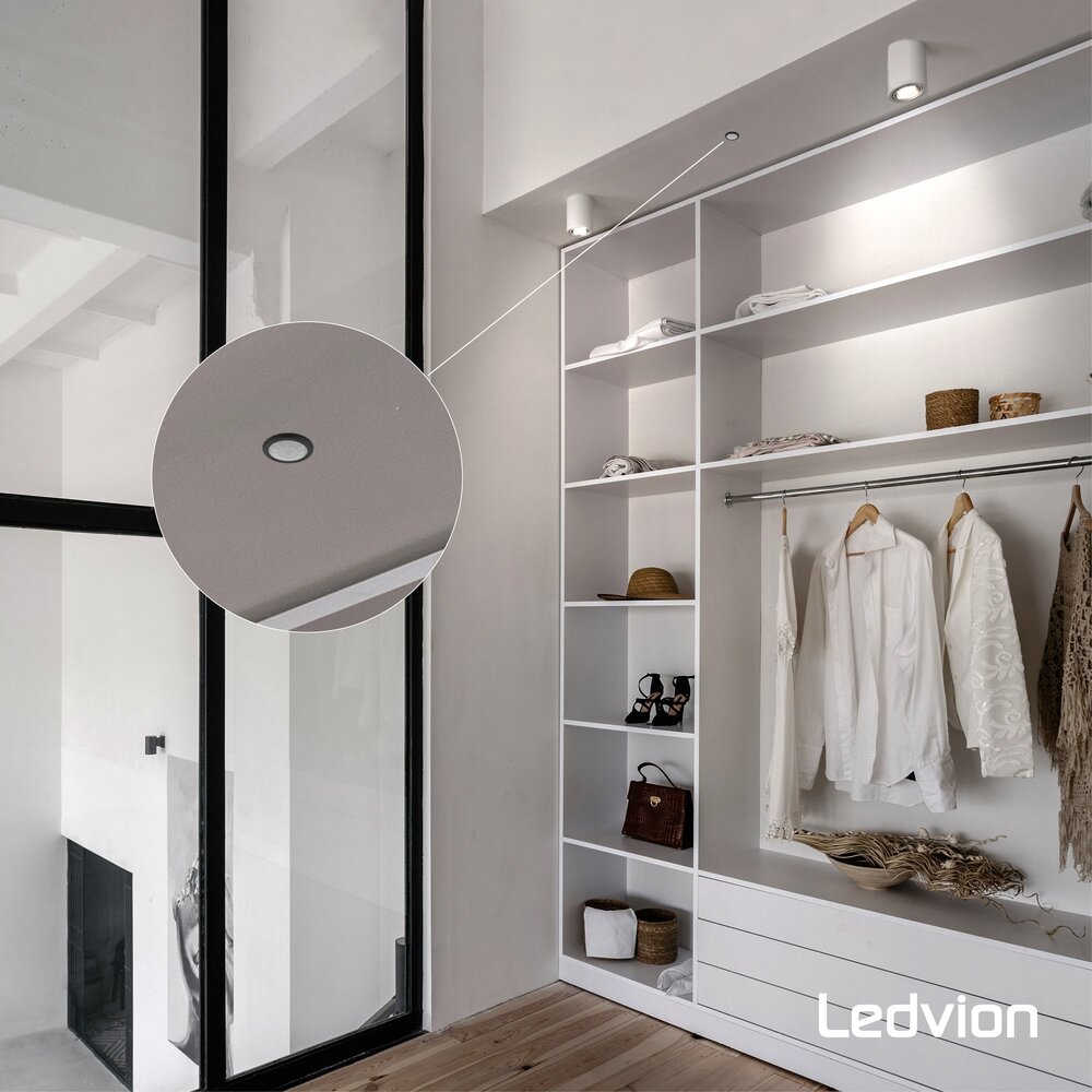 Ledvion Zwarte Inbouw Bewegingssensor 360° Met Schemerschakelaar 8M Bereik