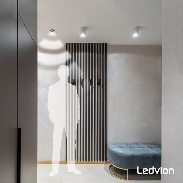 Ledvion Zwarte Inbouw Bewegingssensor 360° Met Schemerschakelaar 8M Bereik Max. 600W IP65