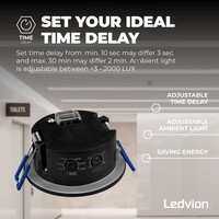 Ledvion Zwarte Inbouw Bewegingssensor 360° Met Schemerschakelaar 8M Bereik Max. 600W IP65