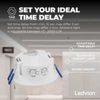 Ledvion Witte Inbouw Bewegingssensor 360° Met Schemerschakelaar 8M Bereik Max. 600W IP65