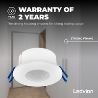 Ledvion Witte Inbouw Bewegingssensor 360° Met Schemerschakelaar 8M Bereik Max. 600W IP65