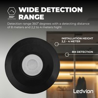 Ledvion Zwarte Opbouw Bewegingssensor 360° Met Schemerschakelaar 8M Bereik