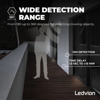 Zwarte Opbouw Bewegingssensor 180° Met Schemerschakelaar 12M Bereik Max. 400W Ledvion Zwarte Opbouw Bewegingssensor 180° Met Schemerschakelaar 12M Bereik Max. 400W
