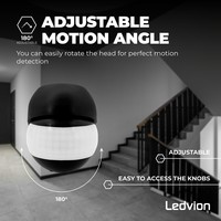 Ledvion Zwarte Opbouw Bewegingssensor 180° Met Schemerschakelaar 12M Bereik Max. 400W