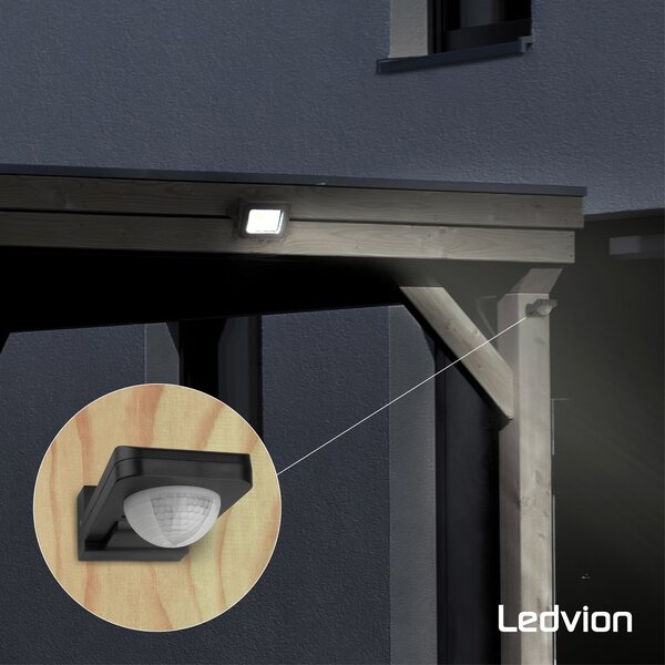 Ledvion Zwarte Opbouw Bewegingssensor 360° Met Schemerschakelaar 20M Bereik - IP65