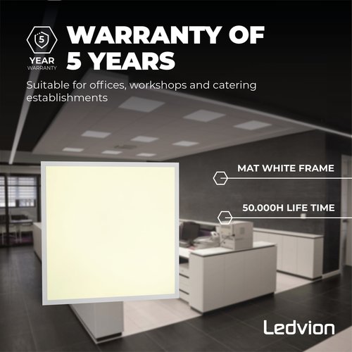 Ledvion Lumileds LED Paneel 60x60 - 40W - 3000K - 100Lm/W - 100 lm/W - 5 Jaar Garantie