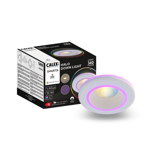 Calex Calex Smart LED Inbouwspot Halo - Wit - 6.5W - RGB+CCT - Ø94mm