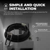 Ledvion Dimbare LED inbouwspot Zwart - Amsterdam - 3W - 2700K - ø82mm