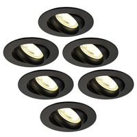 Dimbare LED inbouwspots Zwart - Rio - 3W - 2700K - ø85mm - 6 pack