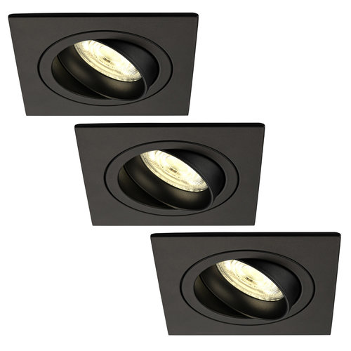 Ledvion Dimbare LED inbouwspot Zwart - Sevilla - 5W - 2700K - 92mm - Vierkant - 3 pack