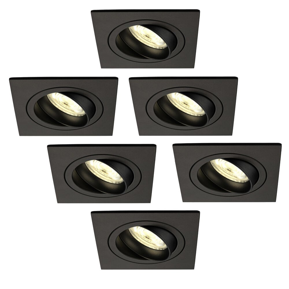 Ledvion Dimbare LED inbouwspot Zwart - Sevilla - 5W - 2700K - 92mm - Vierkant - 6 pack