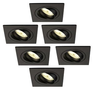 Dimbare LED inbouwspot Zwart - Sevilla - 5W - 2700K - 92mm - Vierkant - 6 pack