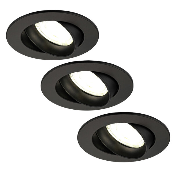 Ledvion Dimbare LED inbouwspot Zwart - Rio - 3W - 4000K - ø85mm - 3 pack