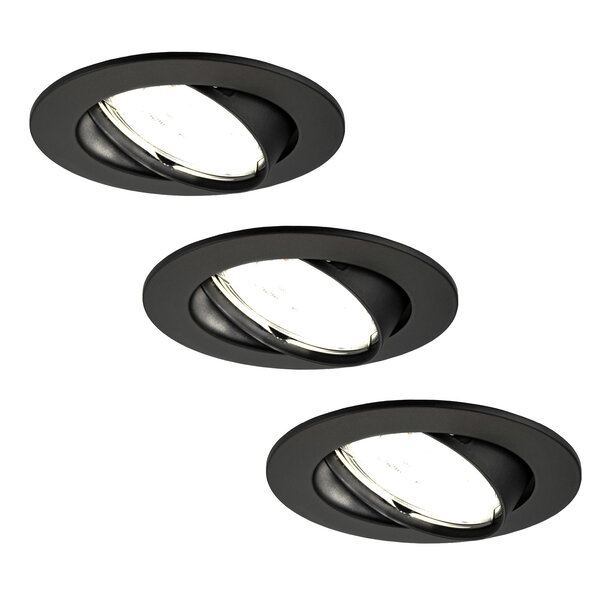 Ledvion Dimbare LED inbouwspot Zwart - Amsterdam - 3W - 6500K - ø82mm - 3 pack