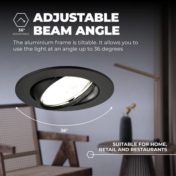 Ledvion Dimbare LED inbouwspot Zwart - Amsterdam - 3W - 6500K - ø82mm - 3 pack