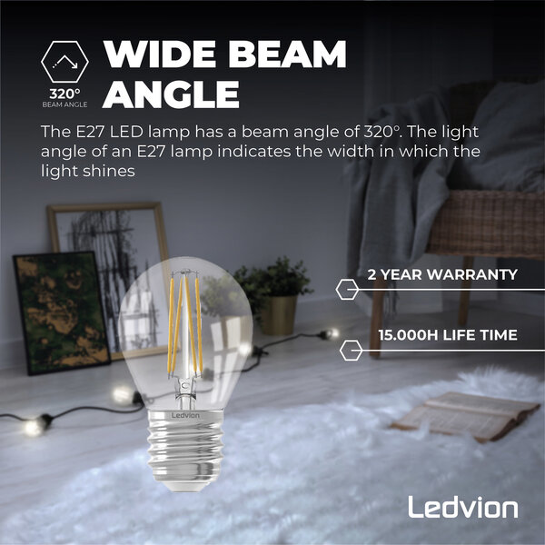 Ledvion E27 LED Lamp Filament - 1W - 2100K - 50 Lumen - Clear