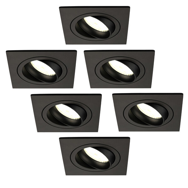 Ledvion Dimbare LED inbouwspot Zwart - Sevilla - 5W - 4000K - 92mm - Vierkant - 6 pack