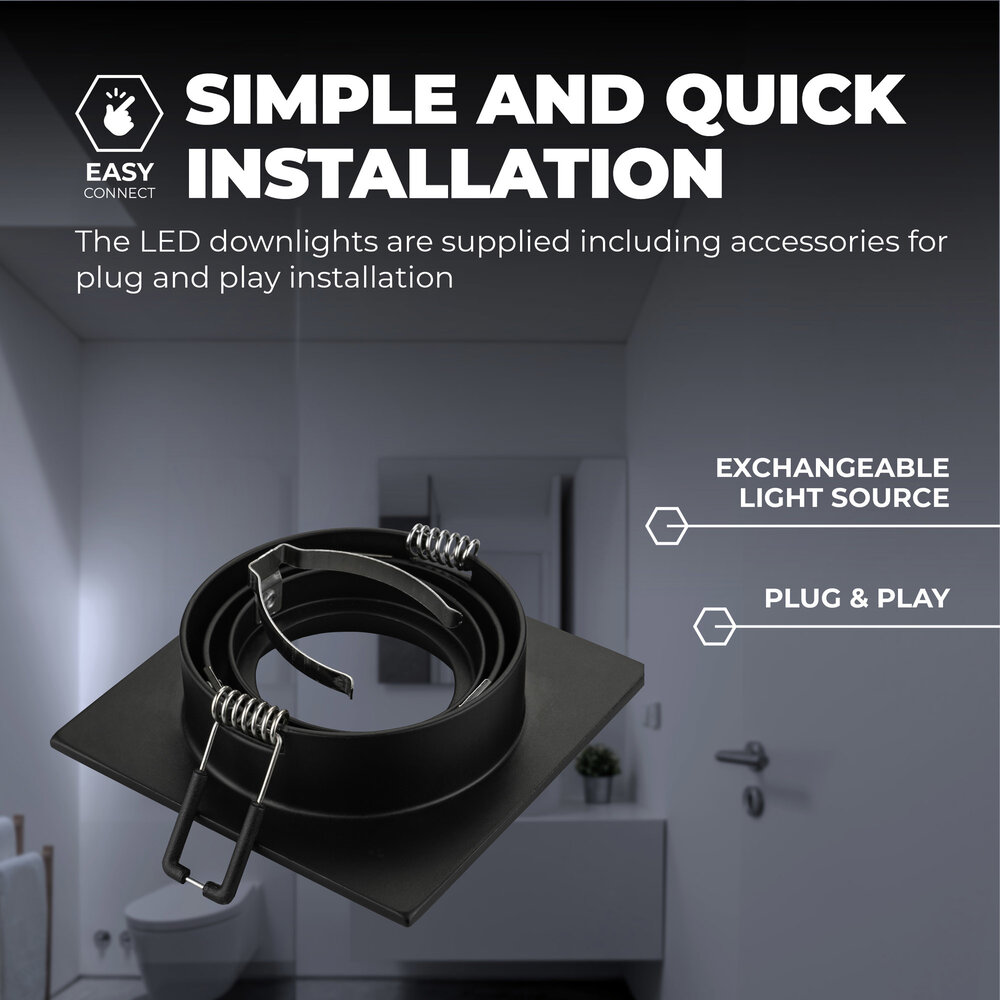 Ledvion Dimbare LED inbouwspot Zwart - Sevilla - 3W - 6500K - 92mm - Vierkant
